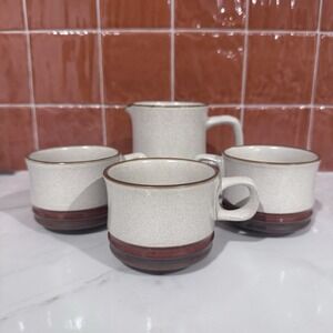 Vintage Denby Potters Wheel Rust‎ Set Including 3 Mugs Teacups With Creamer MCM